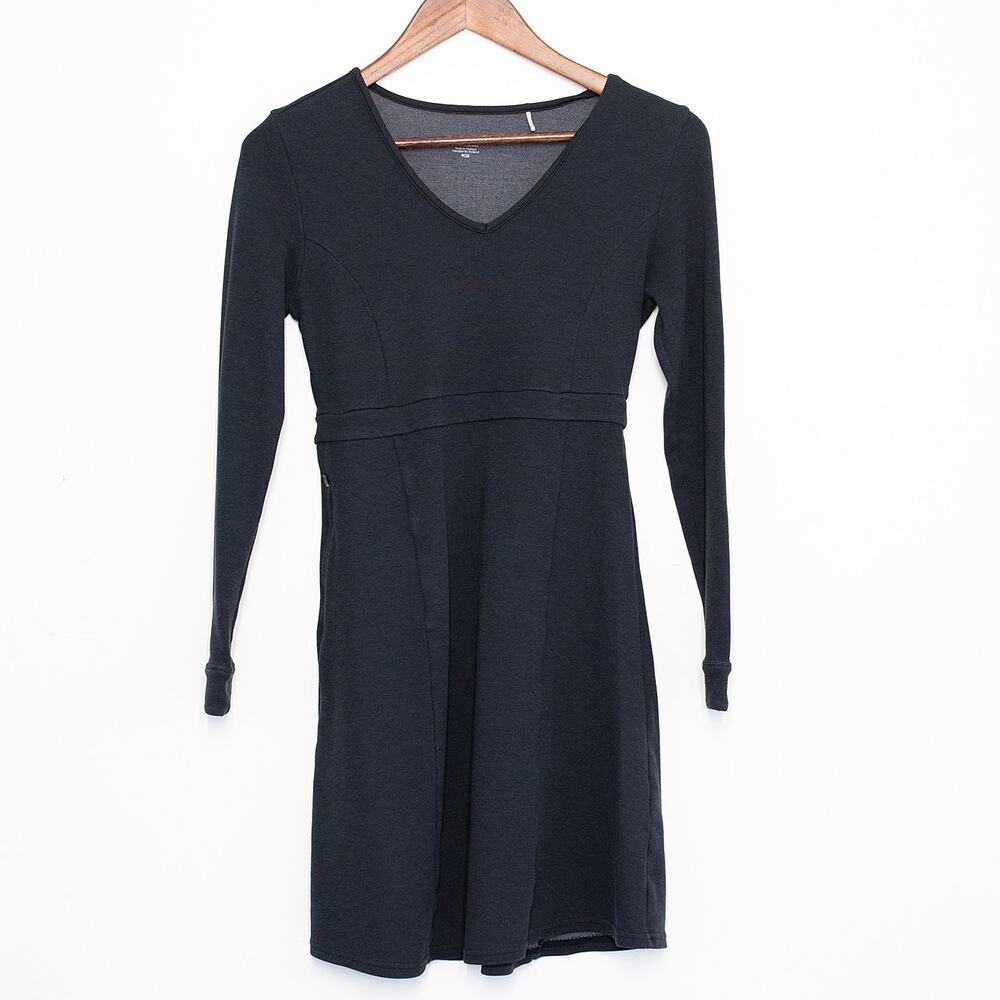Toad & Co Tomboy Dress XS Black Knee Length Long Sleeve Fit Flare Skater Pocket